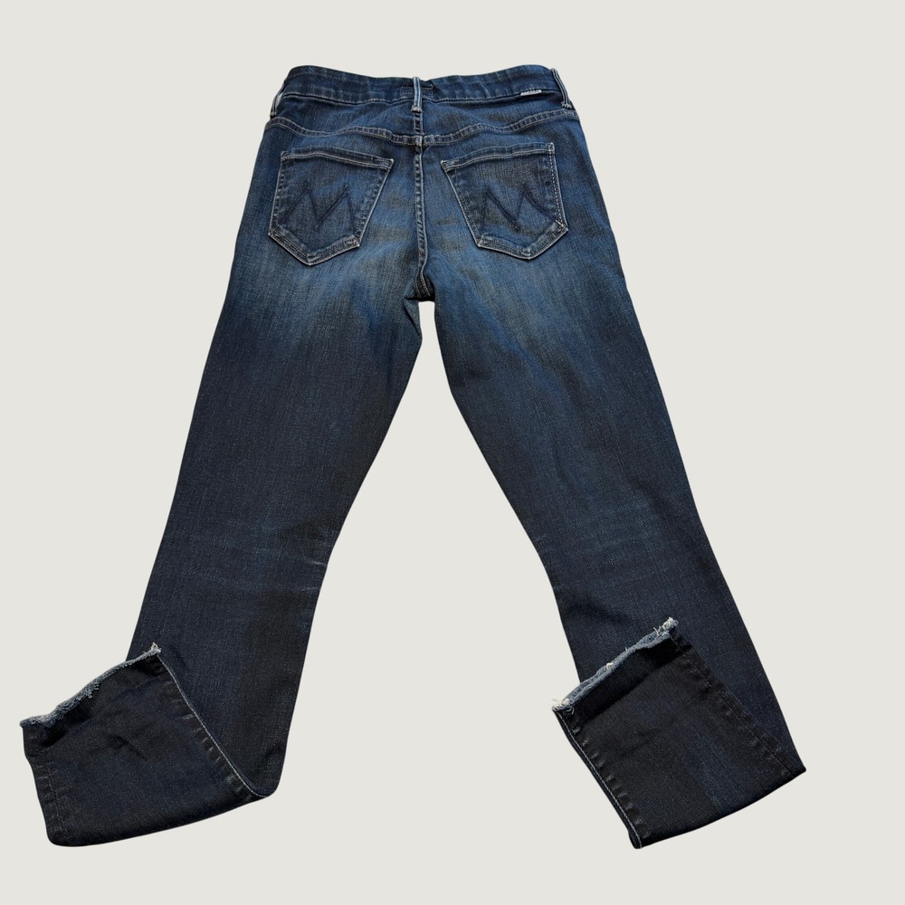 Mother The Looker Ankle Fray Jeans Women's 25 Blue Skinny Stretch Raw Hem Denim
